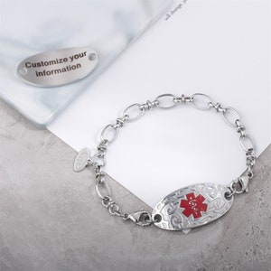 Custom Medical Alert ID Bracelet For Women with Free Engraving Personalized Emergency Medical Alert Bracelet Womens Medical Jewelry