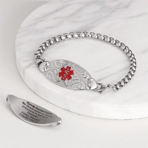 Custom Medical Alert ID  Bracelet For Women With Free Engraving Personalized Identification ID Womens Emergency Bracelet Medical ID Jewelry