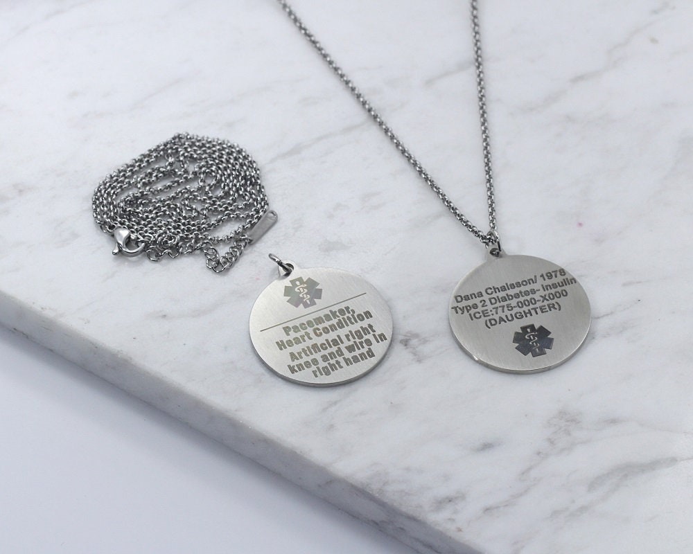 Custom Medical Alert ID Necklace For Women With Free Engraving Etsy