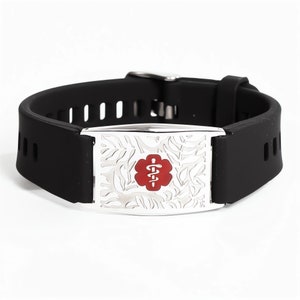 Adjustable Sport Medical Alert ID Bracelets for Women Men with Free Engraving, Custom Emergency Identification Silicone Wristbands