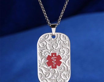 Custom Medical Alert ID Necklace With Free Engraving for Women Personalized Identification Emergency Medical Alert Necklace Jewelry