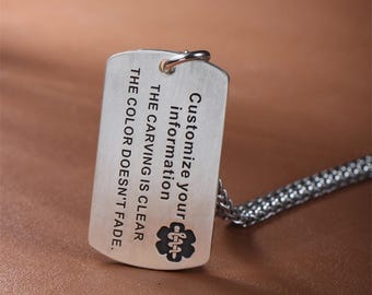 Custom Sterling Silver Medical Alert Necklace: Engraved Dog Tag Jewelry