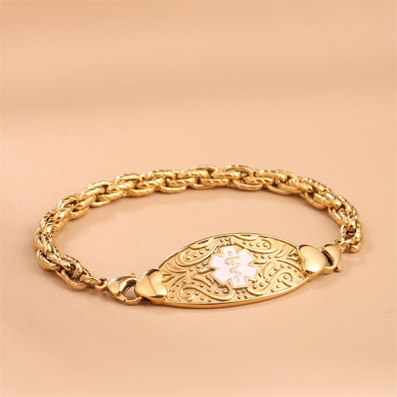 Personalized Medical Alert Bracelet for Women with Free Engraving,Custom Stainless Steel Medical bracelet Autism Diabetic ID Jewelry