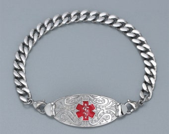 Custom Engraved Medical Alert Bracelet: Stainless Steel Emergency ID Jewelry
