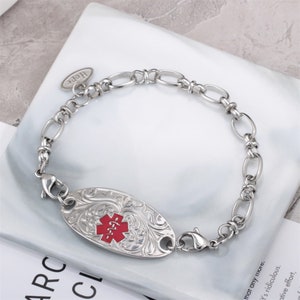 Custom Medical Alert ID Bracelet for Women Personalized Identification Emergency Bracelet Womens Diabetic Bracelet Medical ID Jewelry