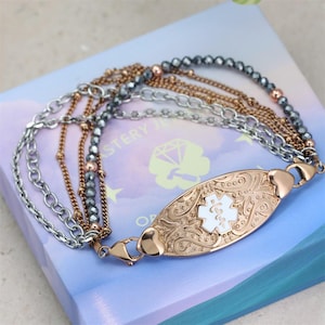 Custom Medical Alert Beads Bracelets for Women with Laser Engraving,Personalized Emergency Identification Hypoallergenic Medic ID Jewelry