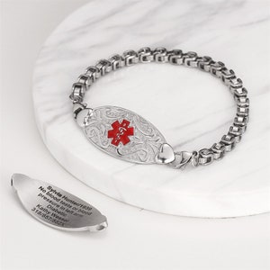 Custom Medical Alert ID Chain Bracelet With  Free Engraving For Women Personalized Emergency Diabetes Awareness Bracelet Medical ID Jewelry