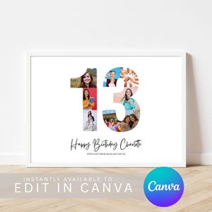13th Birthday Photo Collage Canva Template | Teen Keepsake Wall Art | Editable Party Sign | Custom Birthday Print | Milestone Birthday Gift