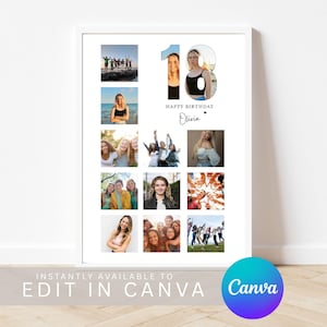 Plantilla de collage de fotos de galería de 18 cumpleaños en Canva / Arte mural de recuerdo editable / Impresión personalizada de fotos de 18 cumpleaños / Regalo de 18 cumpleaños