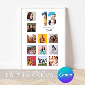 13th Birthday Gallery Photo Collage Canva Template | Editable Keepsake Wall Art | Personalised Photo Print | 13th Birthday Gift