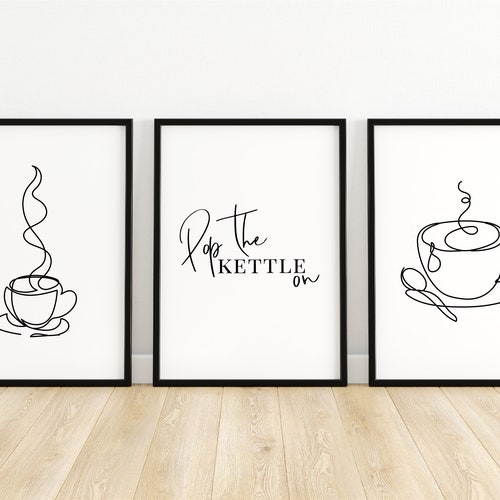 Kitchen Wall Art Set of 5 Line Drawing Kitchen Prints Etsy