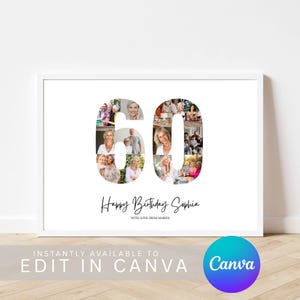 60th Birthday Photo Collage Canva Template | Custom Keepsake Wall Art | Editable Milestone Sign | Personalised 60th Birthday Print Gift