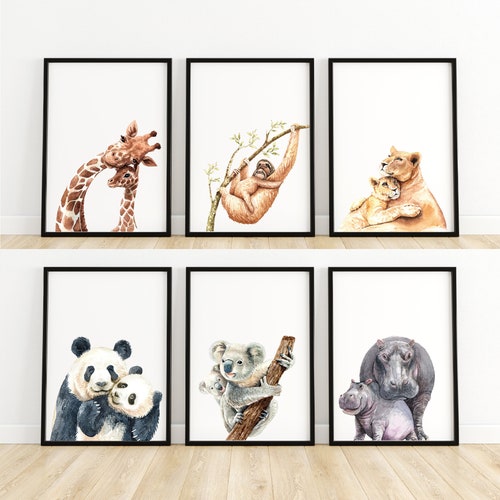 Baby and Mom Animal Prints Safari Nursery Decor Elephant Etsy