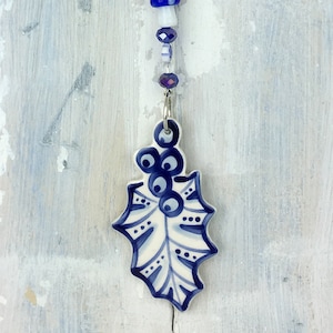 Blue Christmas Holly Decoration