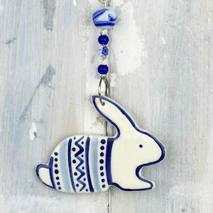 Blue & White Bunny Decoration - Easter