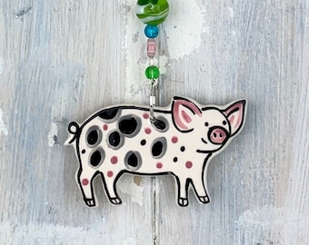 Multi-colour Spotty Pig hanging Decoration