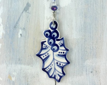 Blue Christmas Holly Decoration