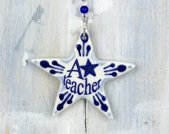 Blue & White A-Star Teacher Decoration