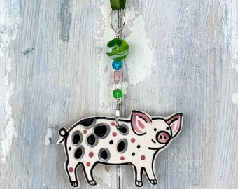 Multi-colour Spotty Pig hanging Decoration