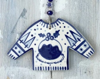 Blue & White Christmas Jumper Decoration