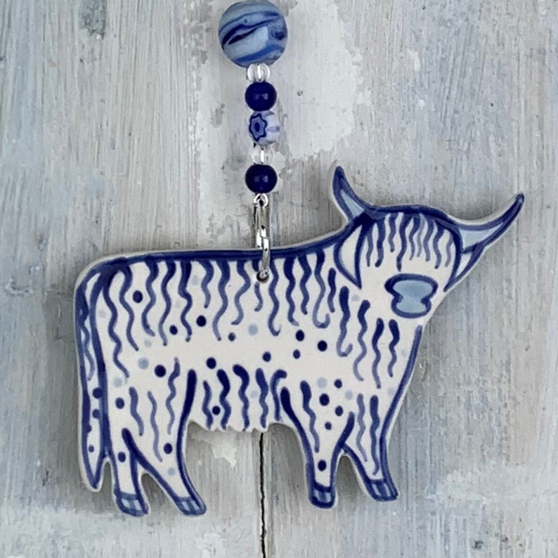 Blue & White Highland Cow Decoration image 2