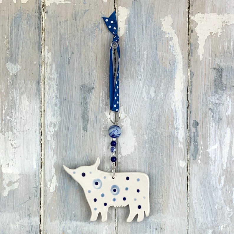 Blue & White Highland Cow Decoration image 4