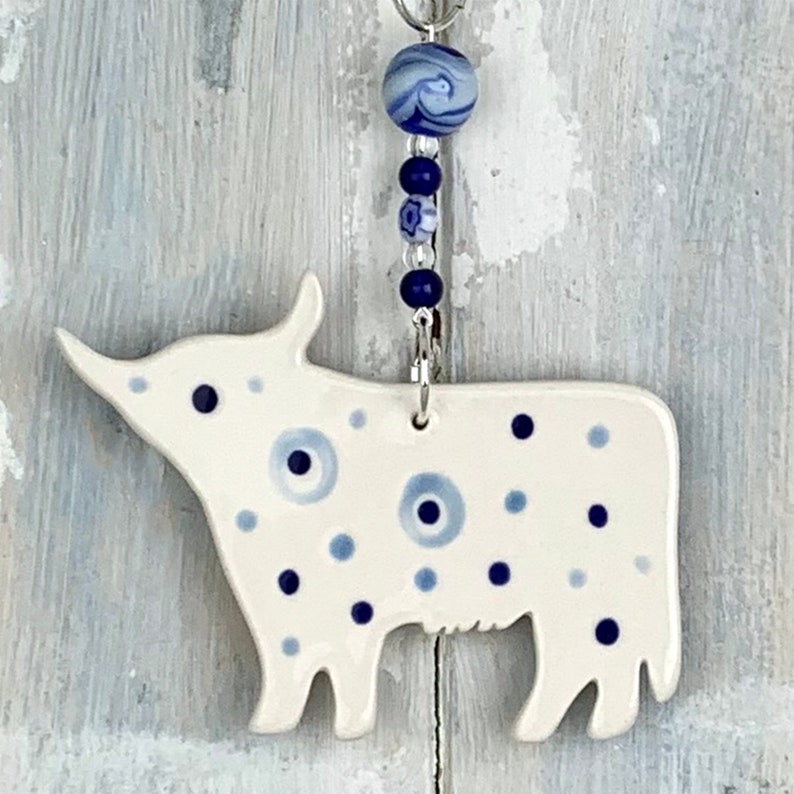 Blue & White Highland Cow Decoration image 3