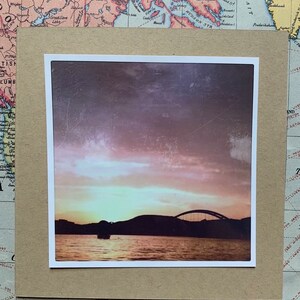 Sunset at Pennybacker Bridge - Lake Travis, Austin, Texas - homemade 5x5” card