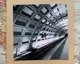 Metrô de Washington DC - cartão 5x5 preto e branco em branco