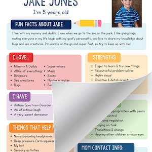 Alles über mein Kind Canva Vorlage | Anleitung für Lehrer für besondere Bedürfnisse | Bearbeitbare Schuleinführung für Kinder mit Autismus, ADHD oder IEPs