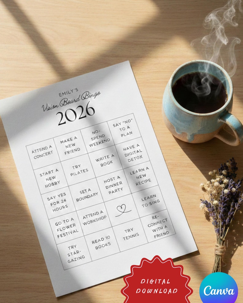 2026 Vision Board Bingo Printable | Vision Board Template | Goal ...
