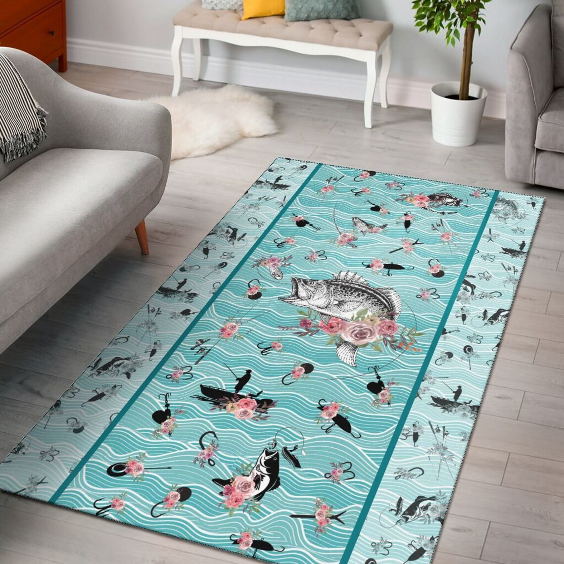 Rug Fishing 47 Decor Livingroom Rug Stylish Design Trendy Etsy