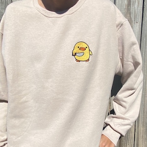Duck with Knife Sweatshirt, Cute Duck Embroidered Sweatshirt