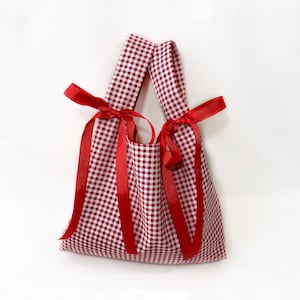 Small Red Plaid Bag, Small Hand Bag, Shopping Bag, Reusable Shopping Bag, Shopping Tote