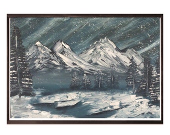 Mountain wall decor Winter landscape original Hand made oil painting