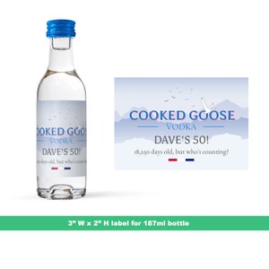 Gans Wodka Mini Likör Label |  Geburtstag Mini Likör Label für Mann | Milestone Party favor | 50 ml Spirituosenflaschenetiketten