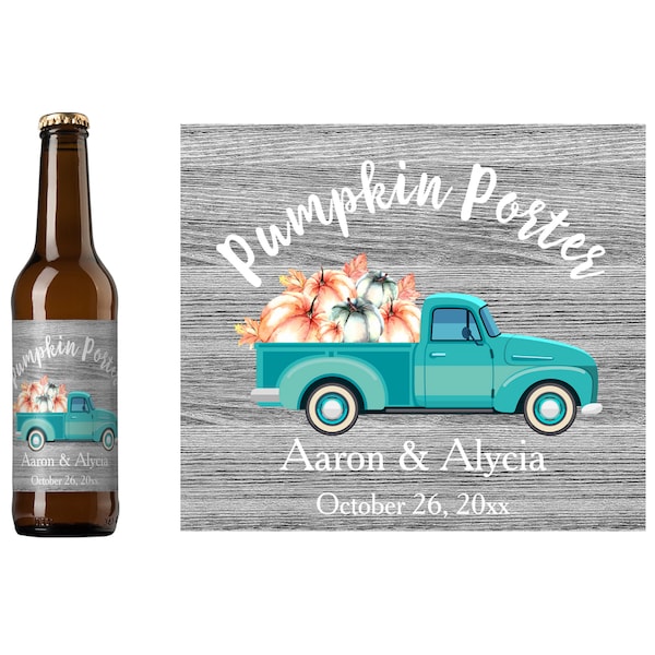 Fall Retro Truck Wedding Beer Label | Wedding Reception Beer Label | Personalized Wedding Beer Label | Homebrew Beer Label