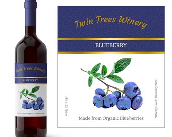 Blueberry Wine Custom Wijn label | Home Wijnbereidingsbenodigdheden | Wijnbereiding | Waterdichte wijnetiketten | Aangepaste wijnetiketten | Gepersonaliseerd label