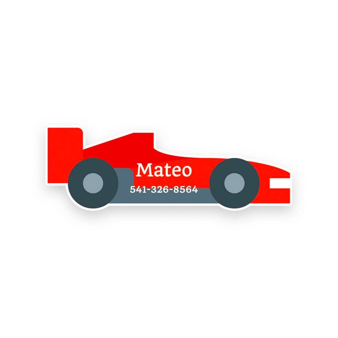 Labelname Racing Race Car Shaped Custom Name Labels | Daycare Name Labels | School Name ...