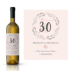 True Love Personalized Wedding Anniversary Wine Label | Floral Wreath Anniversary Label | Custom Wine Label | Custom Anniversary Wine Label