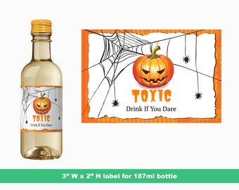 Halloween Party Mini Wine Labels | Adult Halloween Party Favors | Mini Bottle Labels | 187 ml Bottle Labels