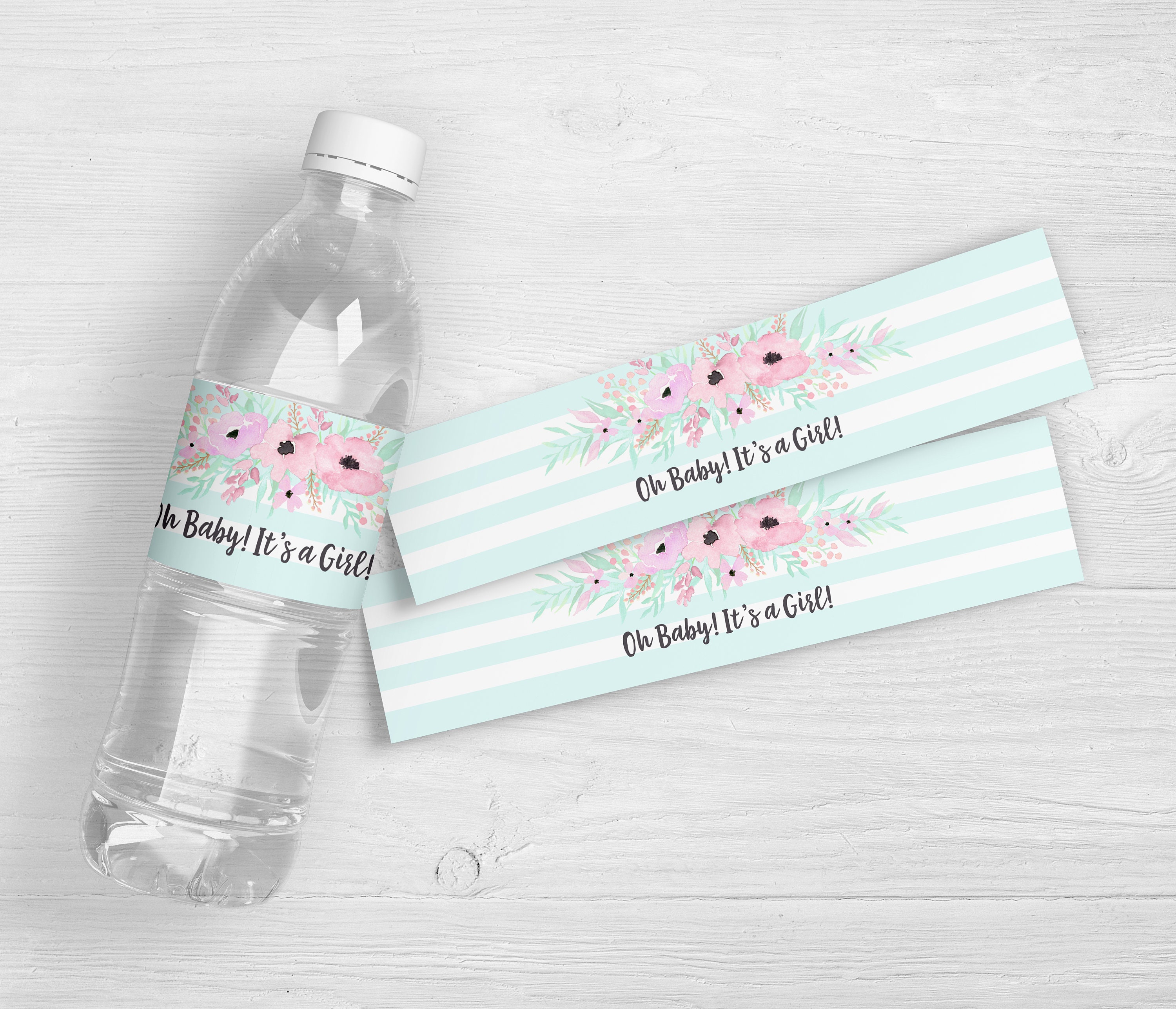 Flower Bough Custom Baby Shower Water Bottle Labels | Personalized Water Bottle Labels | Birthday Party Water Bottle Labels | Set of 10