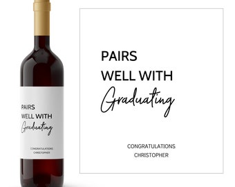 Pairs Well With Graduating Personalized Wine Label | Custom Graduation Gift | Personalized Graduation Wine Bottle Sticker | Graduation Party
