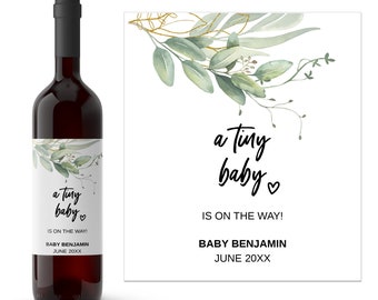 Tiny Baby Wine Label | Gepersonaliseerde baby is onderweg wijnetiket | We zijn zwanger | Elegante zwangerschapsaankondiging