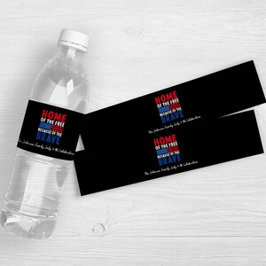 Patriotic Home of the Free Personalized Water Bottle Labels | 4th of July Party Water Labels | Independence Day Party Favors | Set of 10