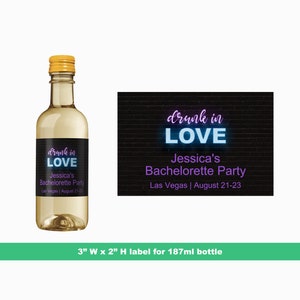 Neon Drunk In Love Mini Wine Labels | Wedding Party Mini Labels | Bachelorette Party Label | Mini Bottle Labels | 187 ml Bottle Labels