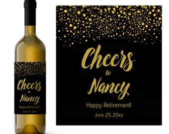 Cheers Gold Glitter Retirement Wine Label | Retirement Gift Idea | Unique Retirement Gift | Retirement Wine | Printed or Digital Download