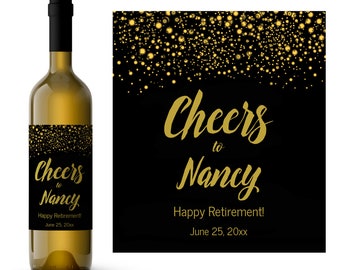 Cheers Gold Glitter Retirement Wine Label | Retirement Gift Idea | Unique Retirement Gift | Custom Retirement Gift | Personalized Wine Gift