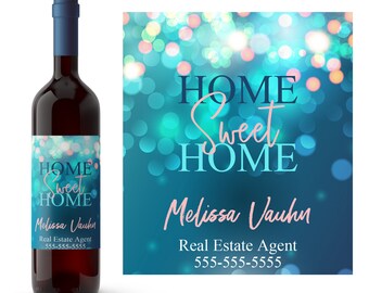 Real Estate Home Sweet Home Wine Label | Housewarming Gift | New Home Gift | Real Estate Agent Gift