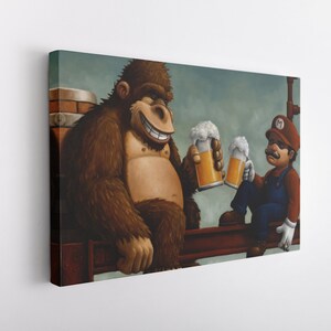 Mario and Donkey Kong Happy Hour Canvas Wall Art | Game Room Artwork ...